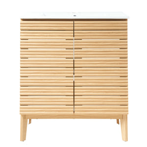 Calandre Thin Linear Slat Modern Farmhouse 2-Shelf Bath Vanity Cabinet Only