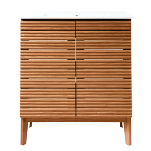 Calandre Thin Linear Slat Modern Farmhouse 2-Shelf Bath Vanity Cabinet Only