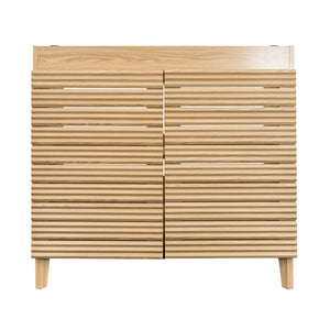 Calandre Thin Linear Slat Modern Farmhouse 2-Shelf Bath Vanity Cabinet Only