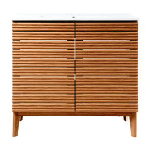 Calandre Thin Linear Slat Modern Farmhouse 2-Shelf Bath Vanity Cabinet Only