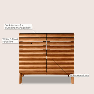 Calandre Thin Linear Slat Modern Farmhouse 2-Shelf Bath Vanity Cabinet Only