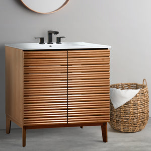 Calandre Thin Linear Slat Modern Farmhouse 2-Shelf Bath Vanity Cabinet Only