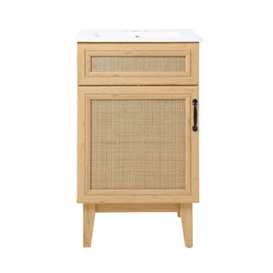 Javer Rattan Modern Farmhouse 2-Shelf Bath Vanity Cabinet Only
