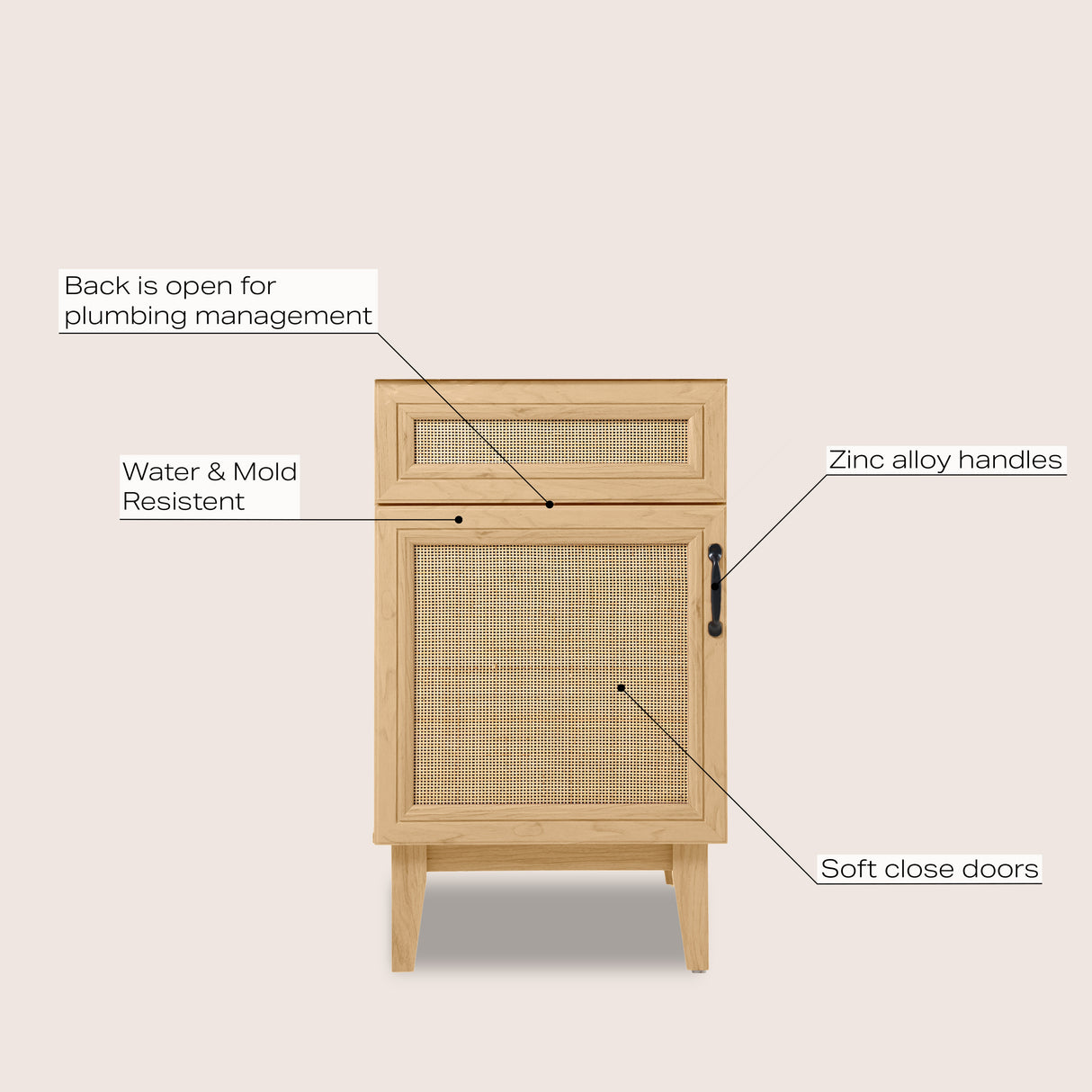 Javer Rattan Modern Farmhouse 2-Shelf Bath Vanity Cabinet Only