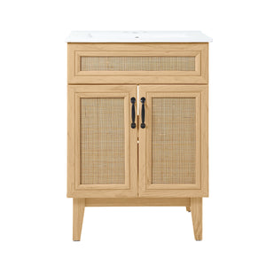 Javer Rattan Modern Farmhouse 2-Shelf Bath Vanity Cabinet Only