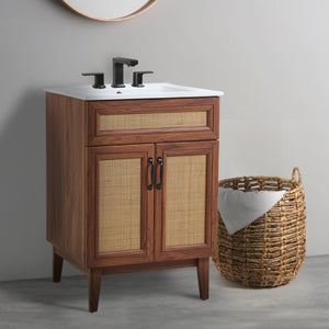 Javer Rattan Modern Farmhouse 2-Shelf Bath Vanity Cabinet Only