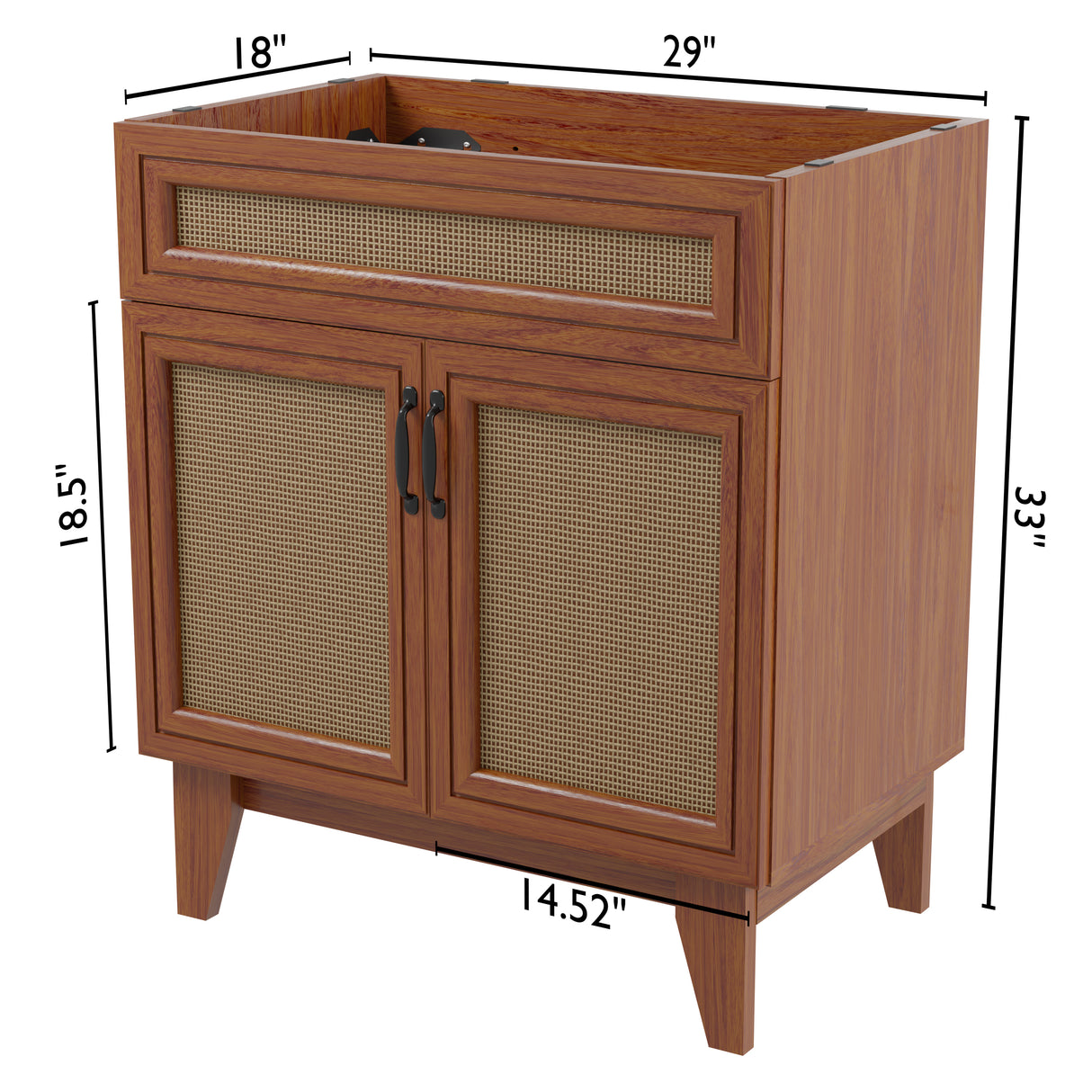 Javer Rattan Modern Farmhouse 2-Shelf Bath Vanity Cabinet Only