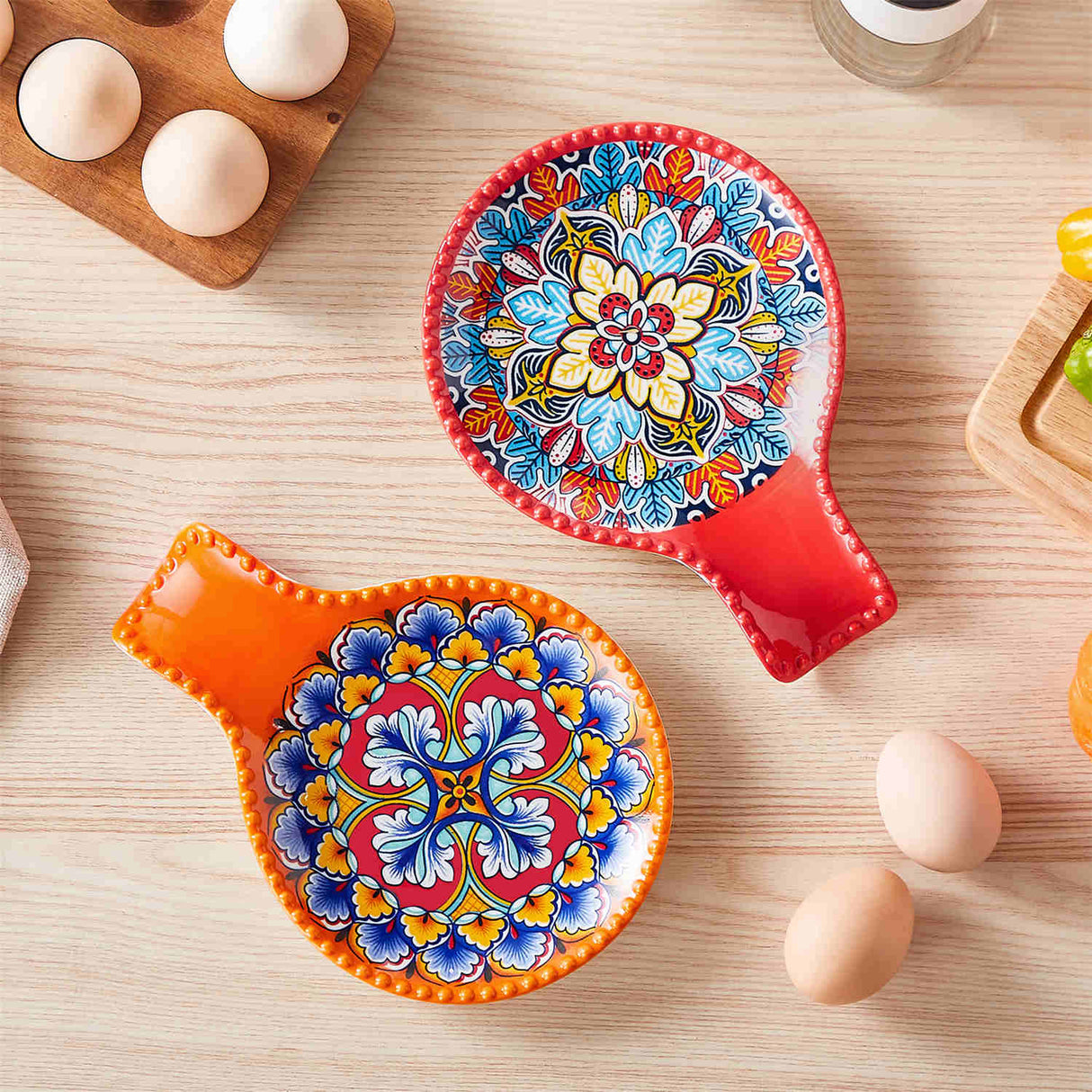 Simi Spoon Rests Set of 2 Porcelain with Vibrant Floral Design