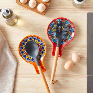 Simi Spoon Rests Set of 2 Porcelain with Vibrant Floral Design
