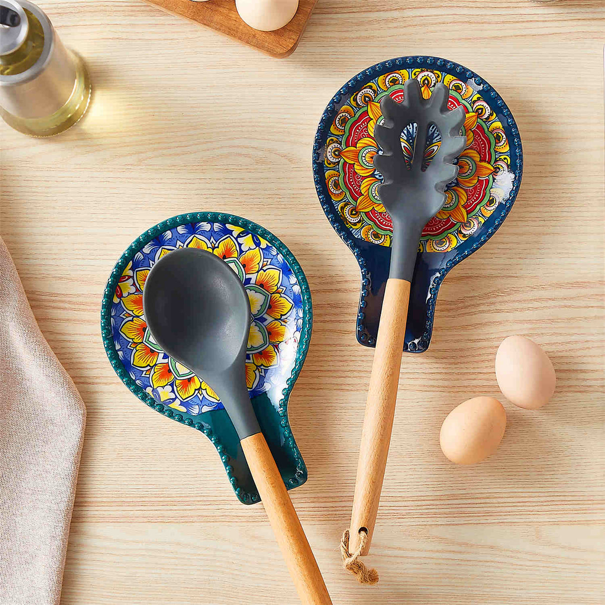 Simi Spoon Rests Set of 2 Porcelain with Vibrant Floral Design