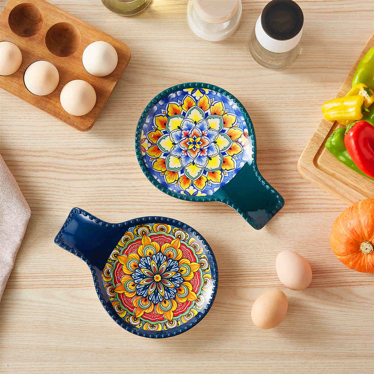 Simi Spoon Rests Set of 2 Porcelain with Vibrant Floral Design