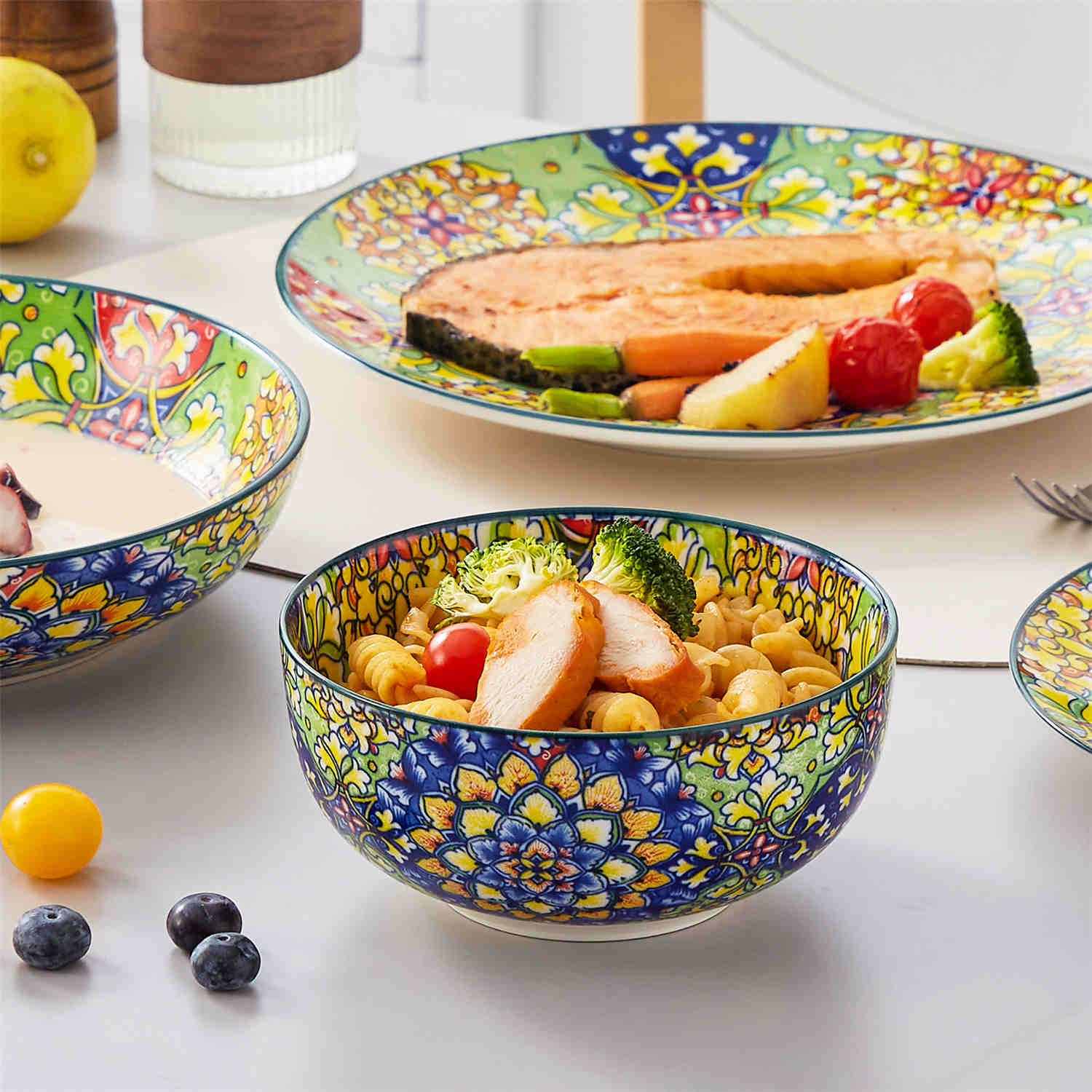 Simi 24 Piece Porcelain Dinnerware Set with Double-Sided Bowls