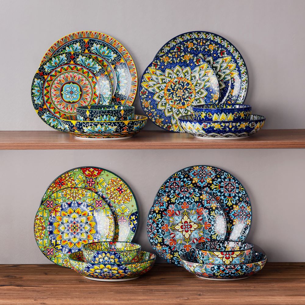 Simi 24 Piece Porcelain Dinnerware Set with Double-Sided Bowls
