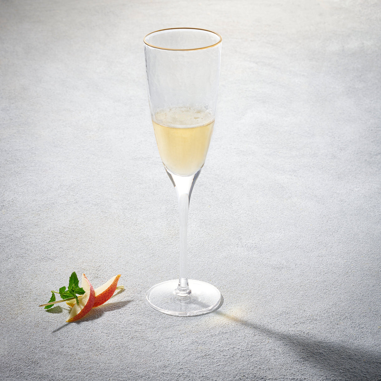 Hammered, Champagne Flute Glass with Rim, 8 oz-Set of 6
