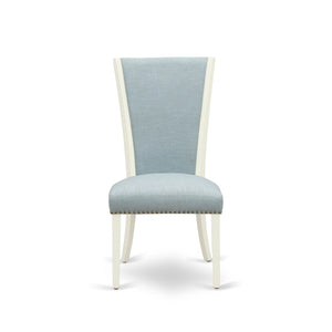 EAST WEST FURNITURE - BOVE5-WHI-15 - 5 Pc Modern Dining Table Set - 4 Baby Blue Linen Fabric Mid Century Dining Chairs with High Back and 1 Modern Dining Table - linen white Finish
