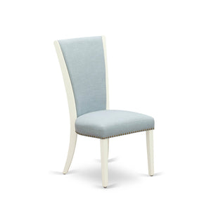 EAST WEST FURNITURE - CAVE7-LWH-15 - 7 Piece Dining Room Set - 6 Baby Blue Linen Fabric Dining Padded Chairs with High Back and 1 Kitchen Dining Table - linen white Finish