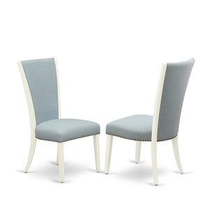EAST WEST FURNITURE - CAVE7-LWH-15 - 7 Piece Dining Room Set - 6 Baby Blue Linen Fabric Dining Padded Chairs with High Back and 1 Kitchen Dining Table - linen white Finish