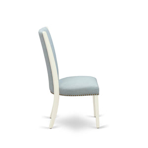 EAST WEST FURNITURE - CAVE7-LWH-15 - 7 Piece Dining Room Set - 6 Baby Blue Linen Fabric Dining Padded Chairs with High Back and 1 Kitchen Dining Table - linen white Finish
