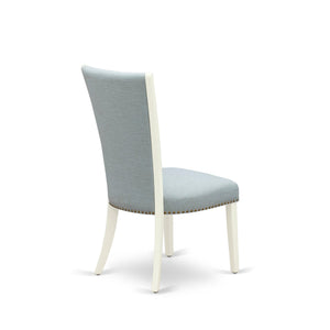 EAST WEST FURNITURE - CAVE5-LWH-15 - 5 Piece Dining Table Set - 4 Baby Blue Linen Fabric Dining Chairs with High Back and 1 Wooden Dining Table - linen white Finish