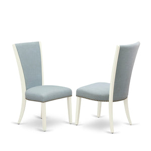EAST WEST FURNITURE - BOVE3-WHI-15 - 3 Piece Dining Table Set - 2 Baby Blue Linen Fabric Kitchen Chairs with High Back and 1 Modern Rectangular Dining Table - linen white Finish