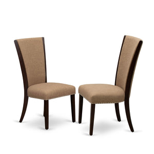 EAST WEST FURNITURE - CAVE5-MAH-47 - 5 Piece Kitchen Table Set - 4 Light Sable Linen Fabric Parson Dining Room Chairs with High Back and 1 Gorgeous Dining Table - Mahogany Finish