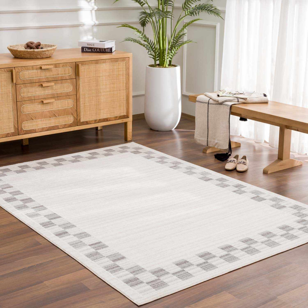 Azrika Gray Checkered Washable Rug - Clearance