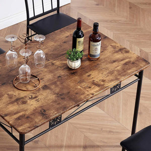 Farmhouse 5-Piece Dining Set with Wood-Top Table and 4 Cushioned Chairs