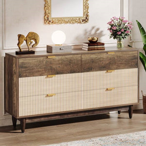 Retro Mid-Century Modern 6 Drawer Dresser Chest of Drawers in Vintage Brown