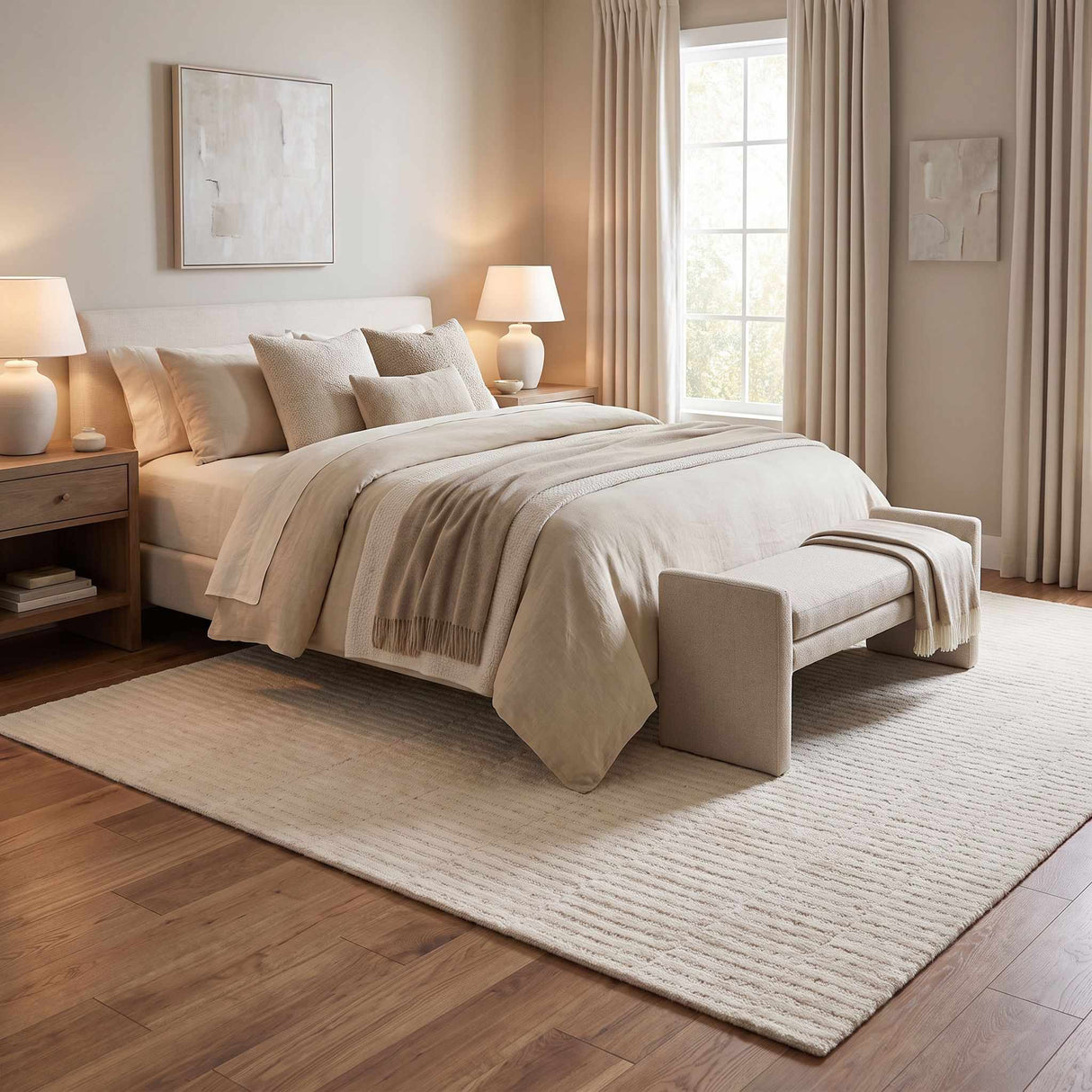 Finial Beige Wool Area Rug