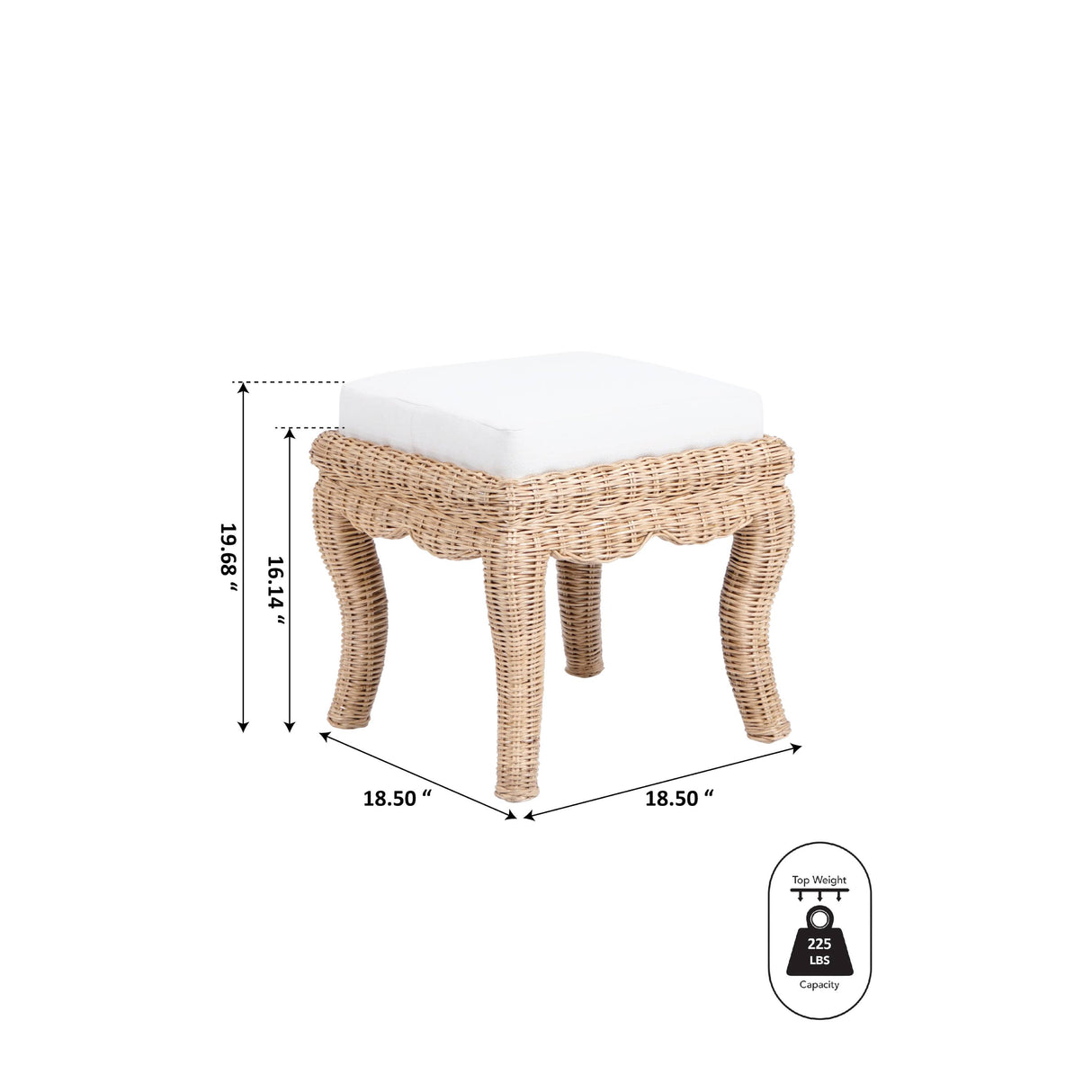 Rowan Bohemian Designer Woven Rattan/Wood Vanity Stool