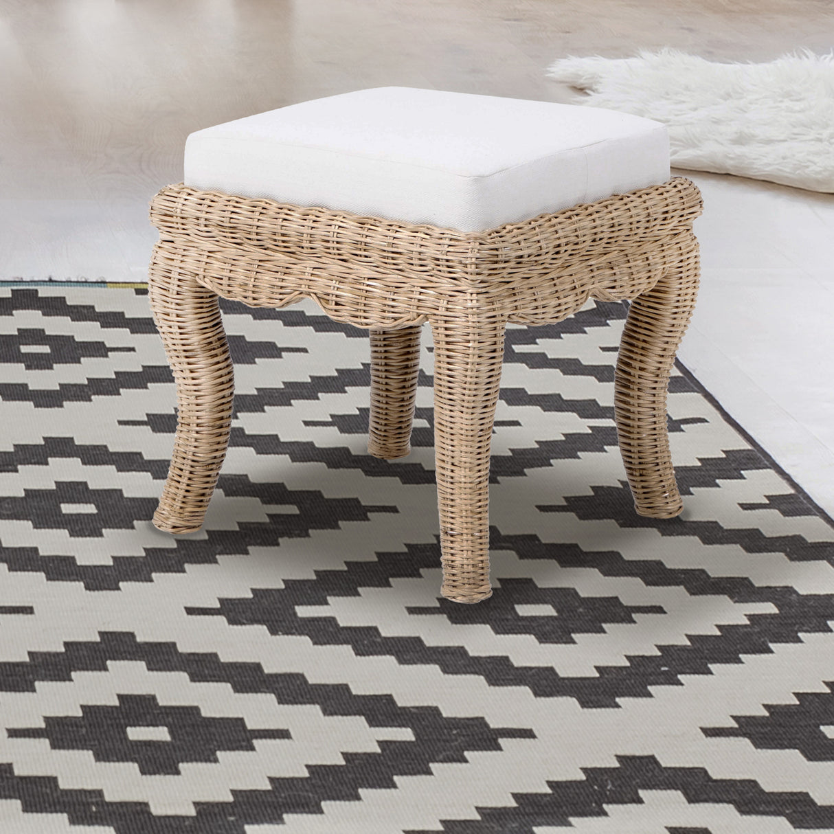 Rowan-Bohemian-Designer-Woven-Rattan/Wood-Vanity-Stool-Ottomans