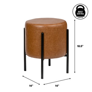 Silvia 18.5" Modern Minimalist Round Backless Metal/Vegan Leather Cushioned Vanity Stool