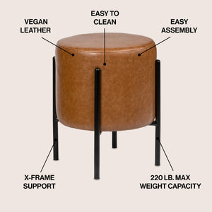 Silvia 18.5" Modern Minimalist Round Backless Metal/Vegan Leather Cushioned Vanity Stool