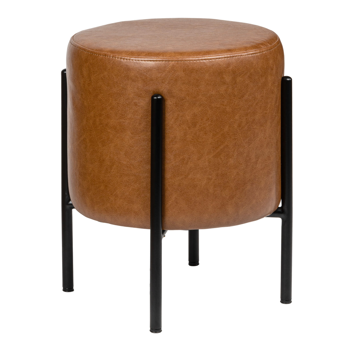 Silvia 18.5" Modern Minimalist Round Backless Metal/Vegan Leather Cushioned Vanity Stool