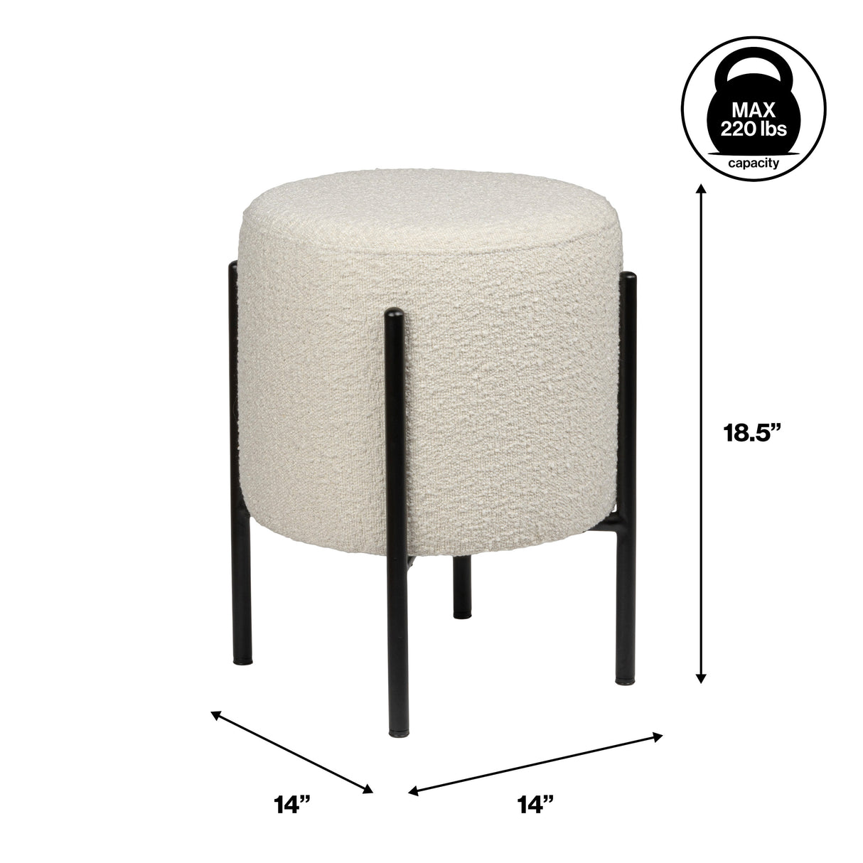 Silvia Modern Minimalist Round Backless Metal/Vegan Leather Cushioned Vanity Stool