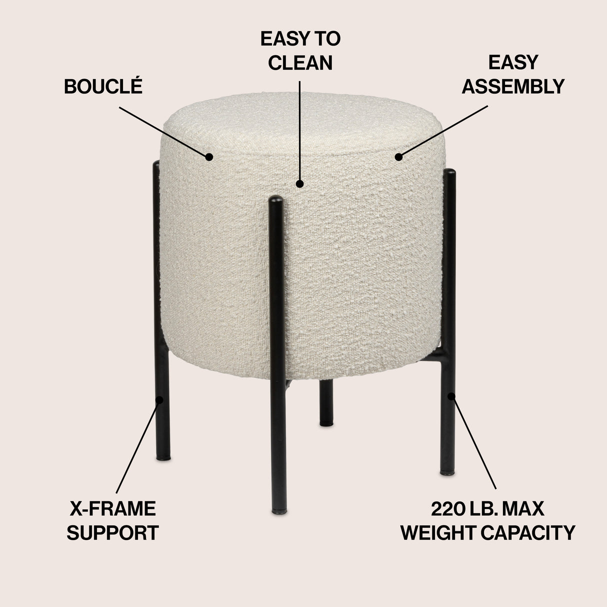 Silvia Modern Minimalist Round Backless Metal/Vegan Leather Cushioned Vanity Stool