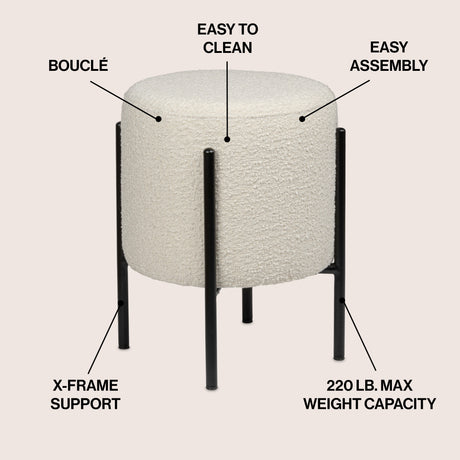 Silvia Modern Minimalist Round Backless Metal/Vegan Leather Cushioned Vanity Stool