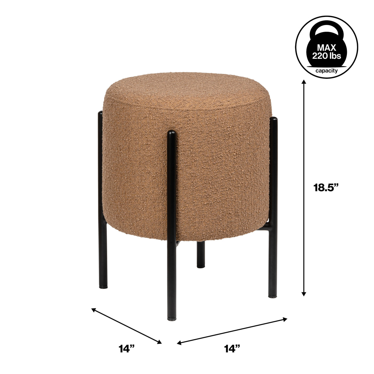 Silvia Modern Minimalist Round Backless Metal/Vegan Leather Cushioned Vanity Stool