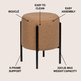 Silvia Modern Minimalist Round Backless Metal/Vegan Leather Cushioned Vanity Stool
