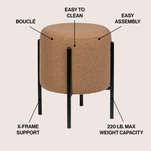 Silvia Modern Minimalist Round Backless Metal/Vegan Leather Cushioned Vanity Stool