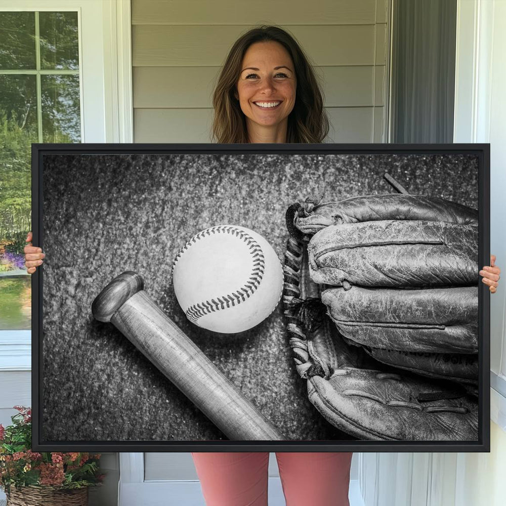 Vintage Baseball Glove and Bat Sports Wall Art Canvas,