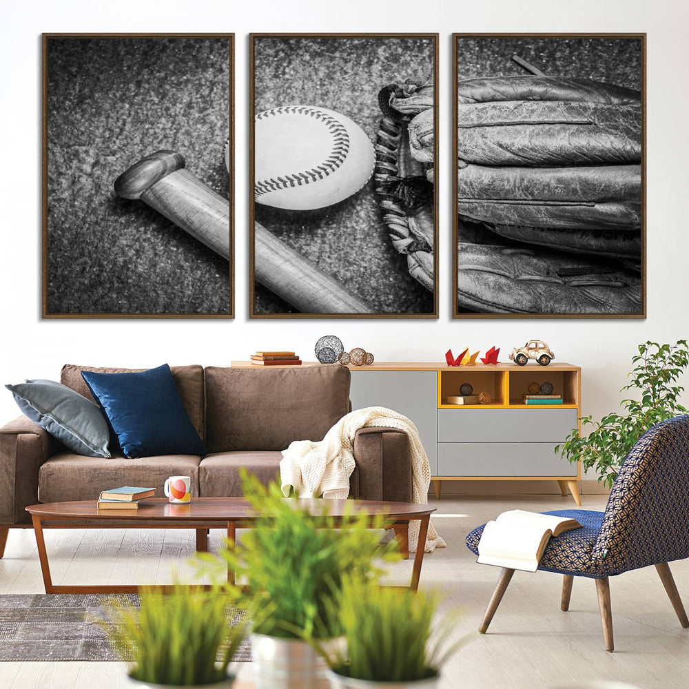 Vintage Baseball Glove and Bat Sports Wall Art Canvas,