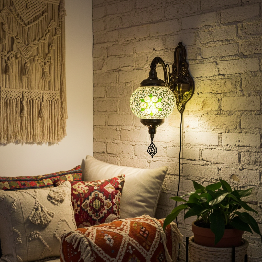 Vintage Bohemian Mosaic Glass Wall Lamp Indoor Lighting for Bedroom, Hall & Bar