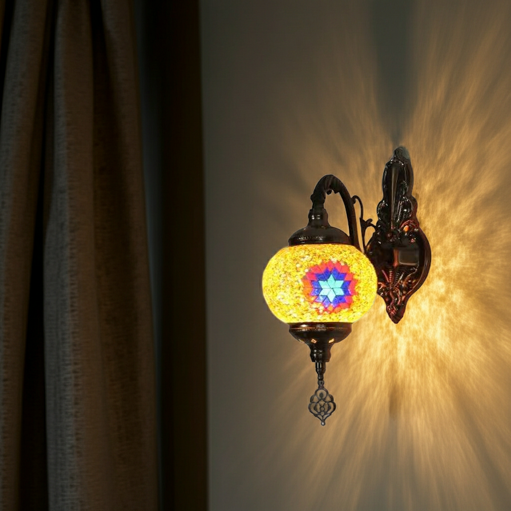 Vintage Bohemian Mosaic Glass Wall Lamp Indoor Lighting for Bedroom, Hall & Bar