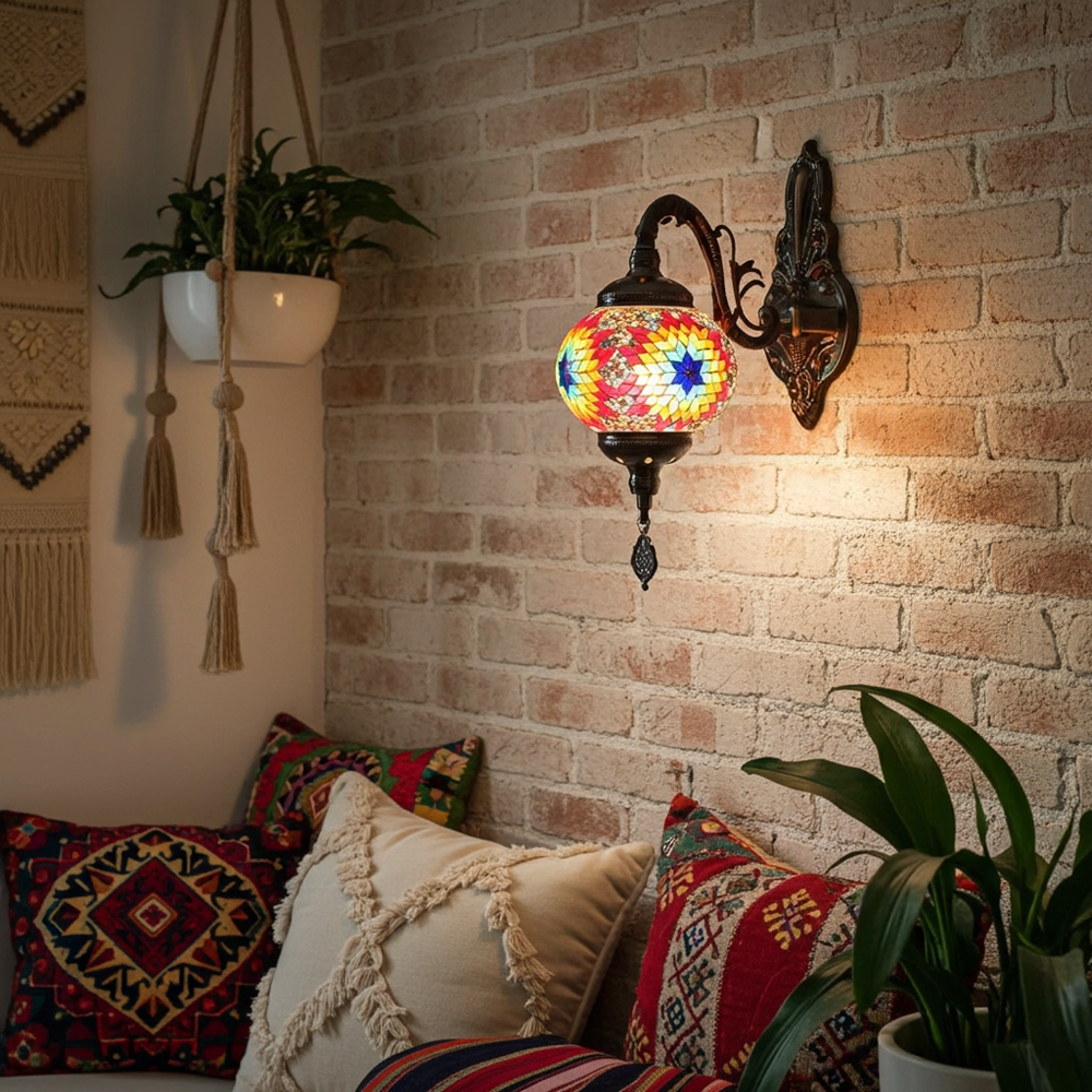 Vintage Bohemian Mosaic Glass Wall Lamp Indoor Lighting for Bedroom, Hall & Bar