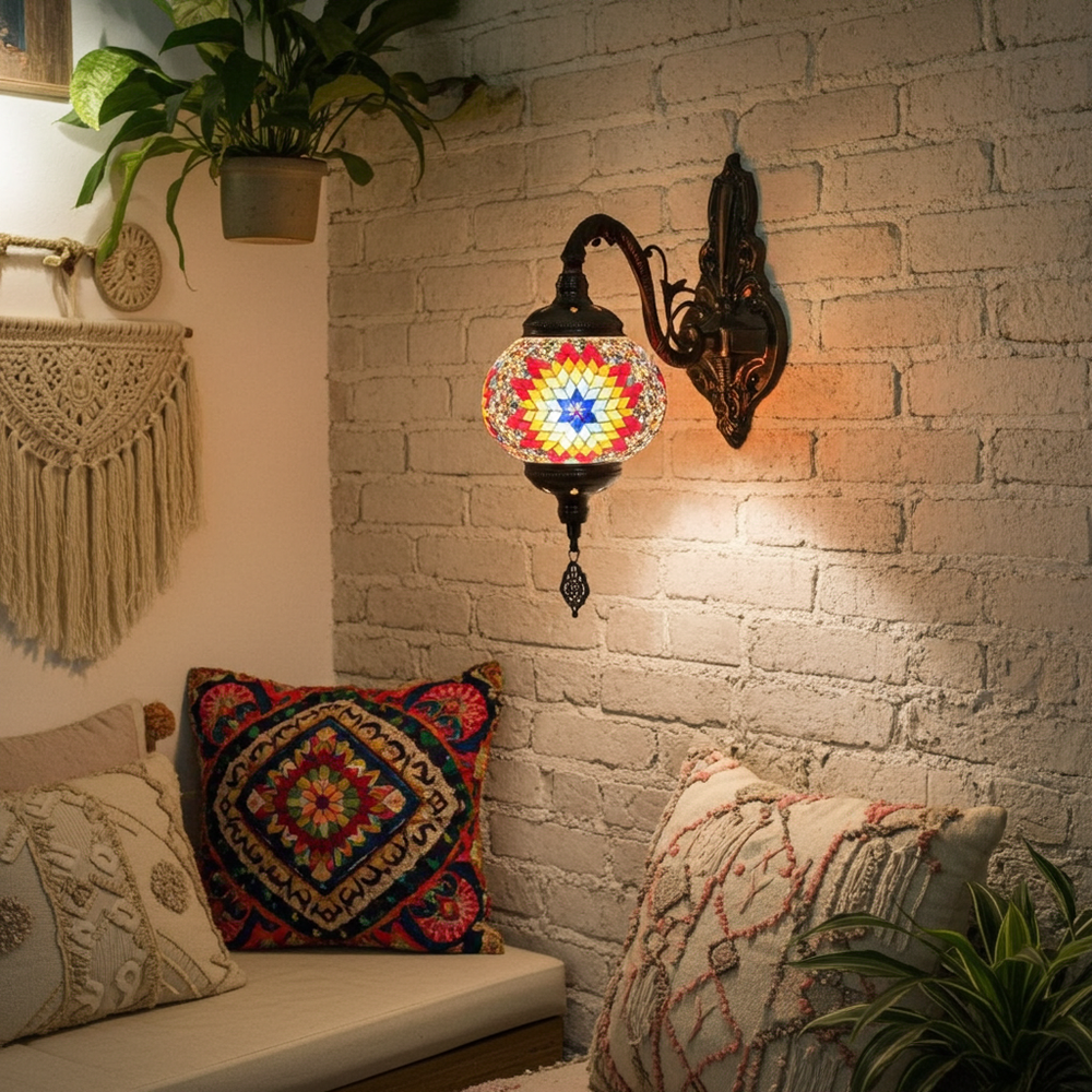 Vintage Bohemian Mosaic Glass Wall Lamp Indoor Lighting for Bedroom, Hall & Bar