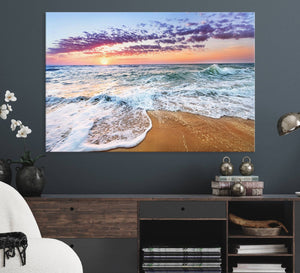 Vivid Sunset Ocean Waves Wall Art Print, Coastal Beach