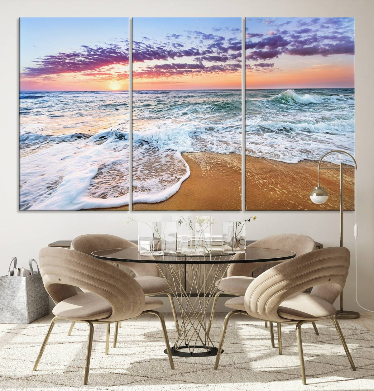 Vivid Sunset Ocean Waves Wall Art Print, Coastal Beach