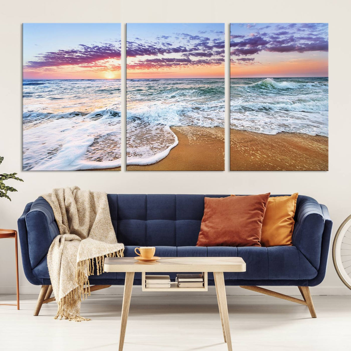 Vivid Sunset Ocean Waves Wall Art Print, Coastal Beach