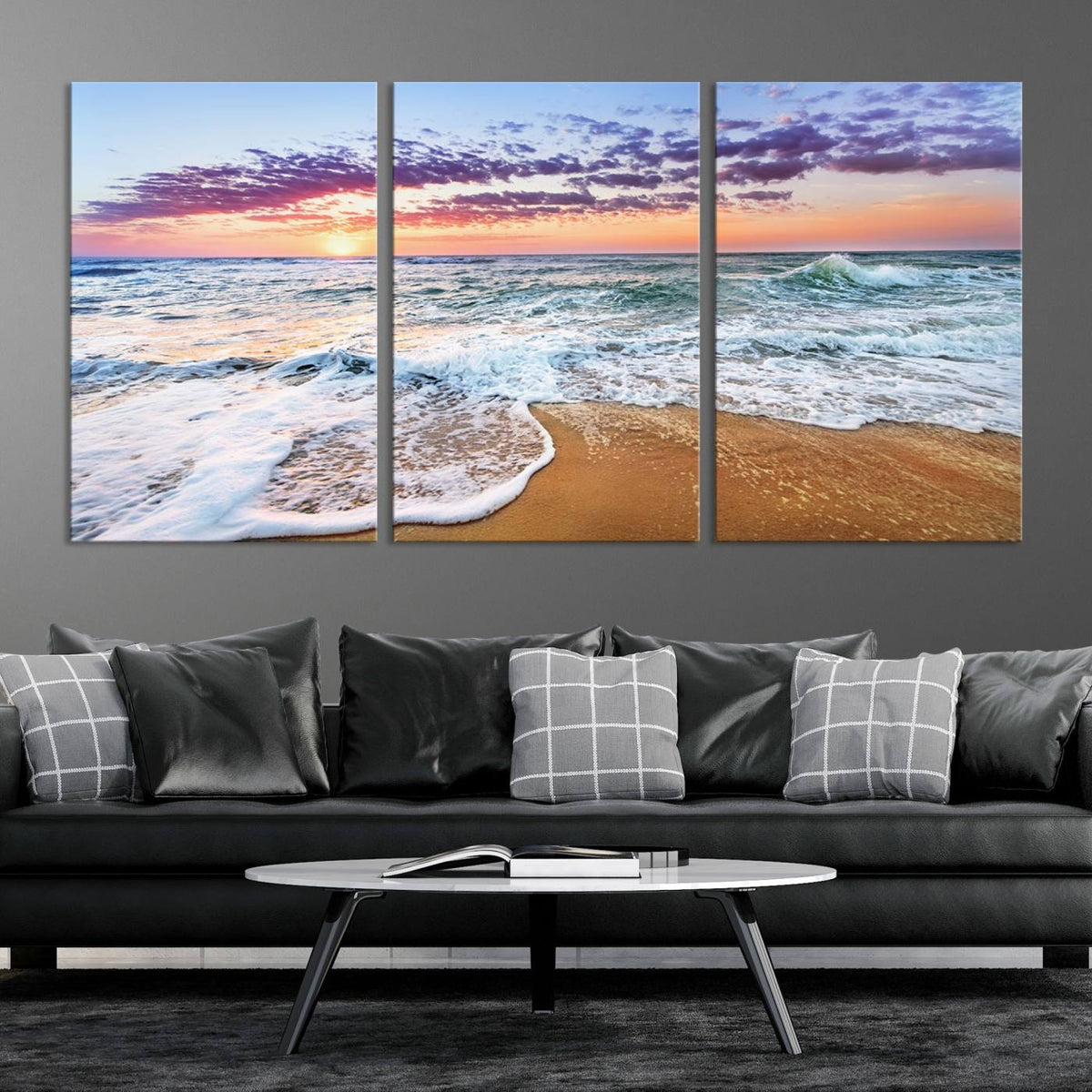 Vivid Sunset Ocean Waves Wall Art Print, Coastal Beach